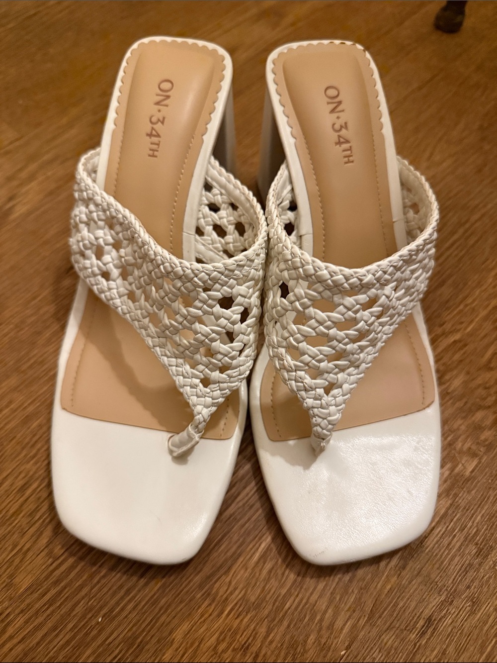 ON34TH White Woven Toe-Loop Mule Sandals